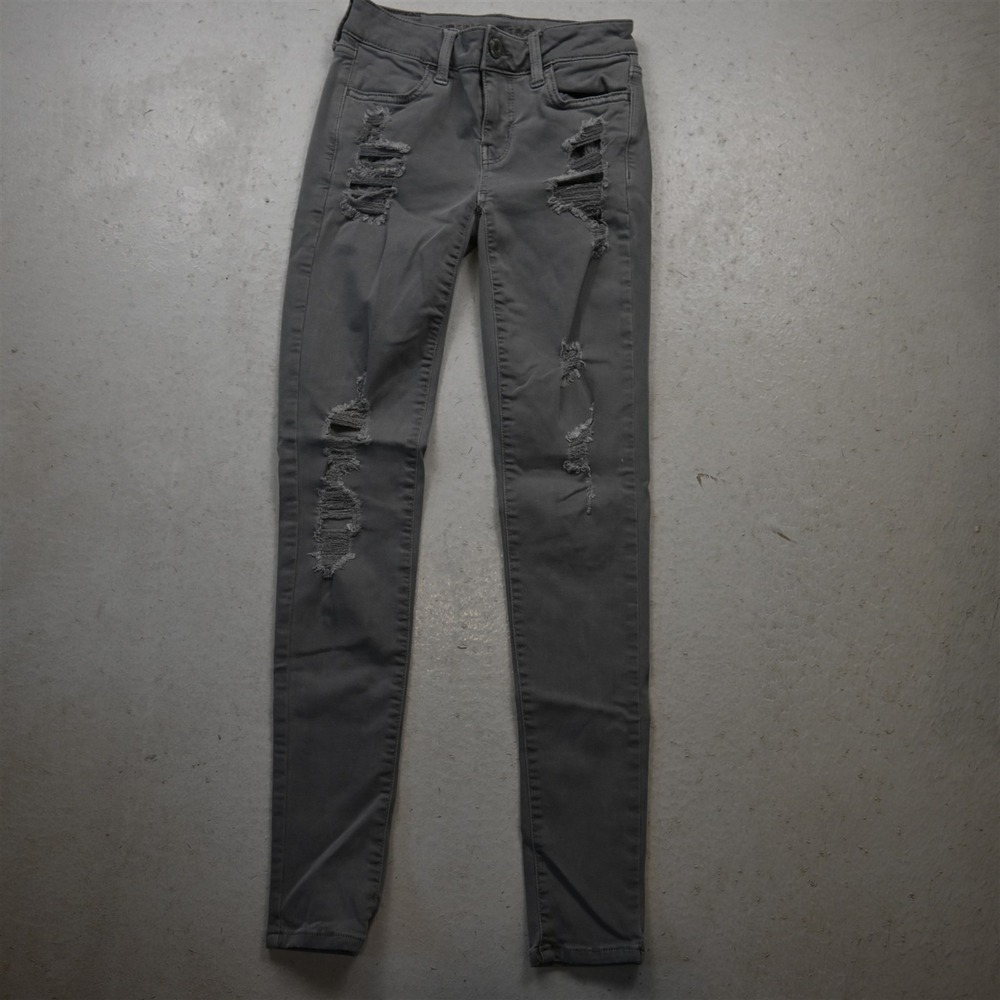American Eagle 4 Short Curvy High Rise Jegging Gray Destroyed Stretch Jeans